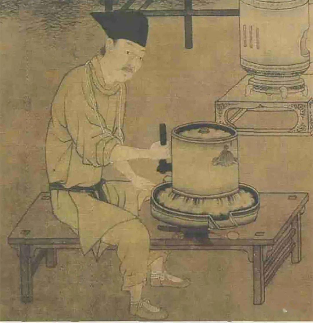 图44 南宋 刘松年《撵茶图》局部石磨