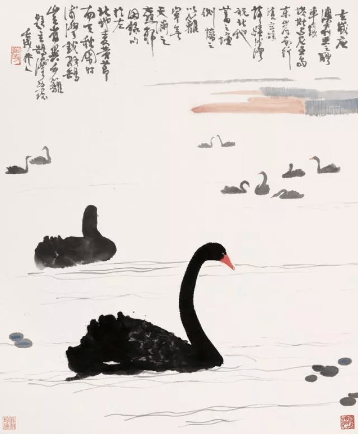 吴作人笔下的黑天鹅,别有一番情趣_国画