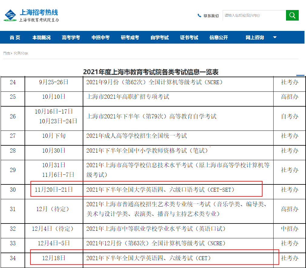 四六級考試時間是:2021