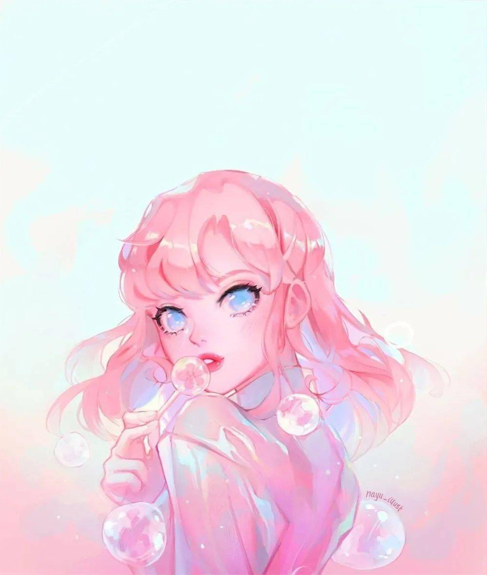 糖果色调的梦幻美少女插画干净又剔透