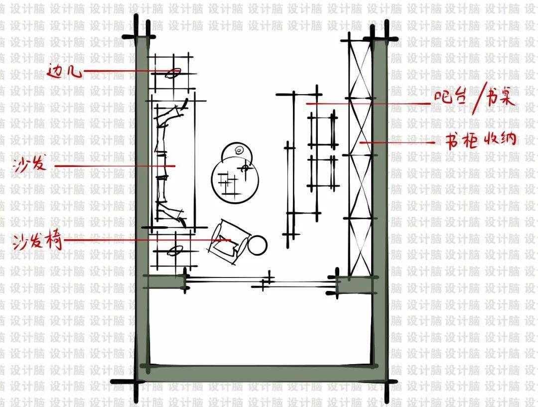 功能增强的岛台形式和与电视墙咬合的形式相似,都