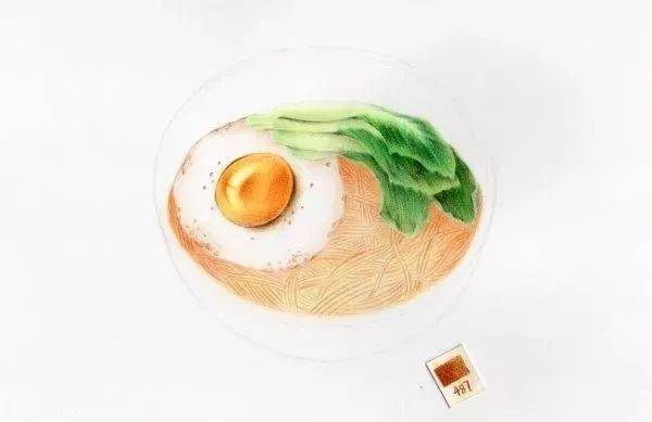 画一碗彩铅鸡蛋蔬菜面画到饿了