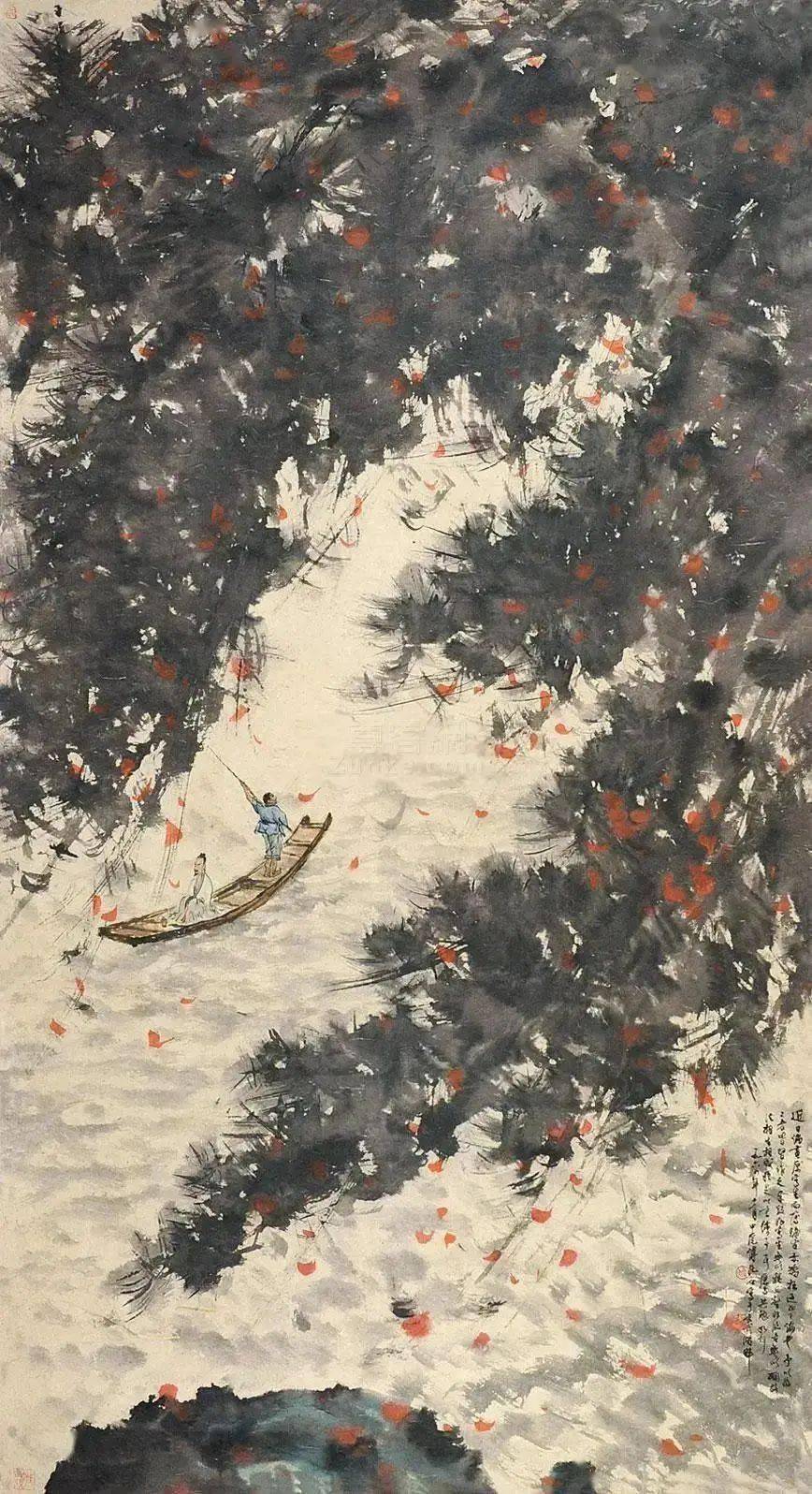 傅抱石的小舟,极富诗意!