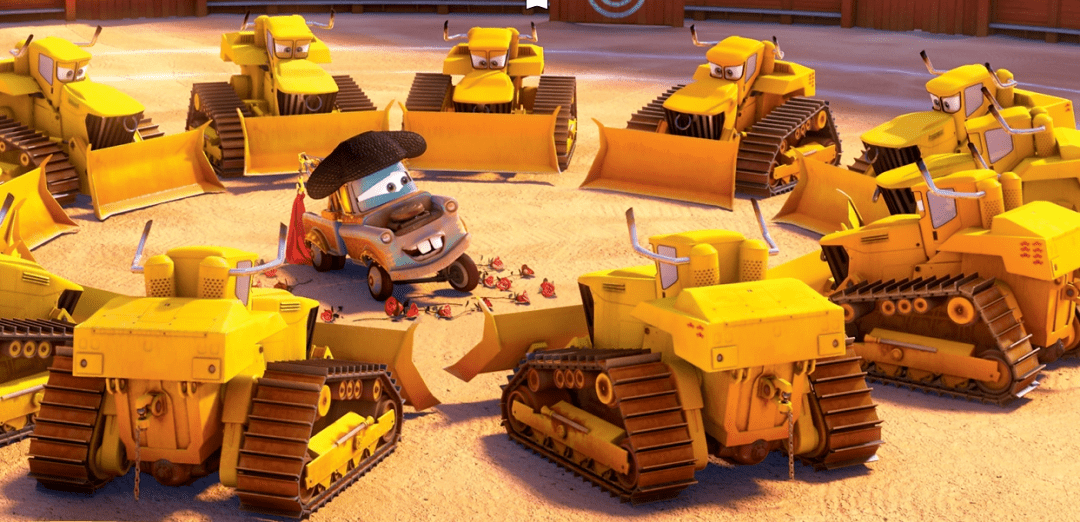 和好友闪电麦昆在愉快地"遛弯儿",这时,他们看到了正在割草的推土机们