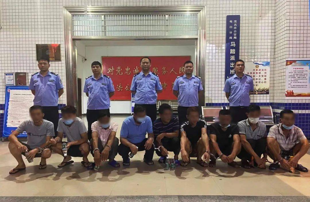 近日,电白警方在马踏镇一白鸽养殖场内成功捣毁一赌博窝点,当场抓获9