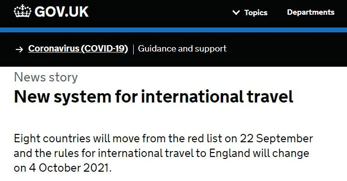 英国入境政策调整 10月4日起取消琥珀色名单 接种
