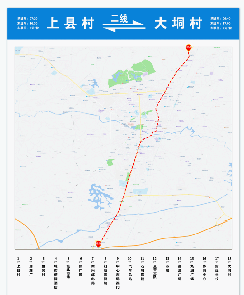 2線公交車線路站點詳情圖