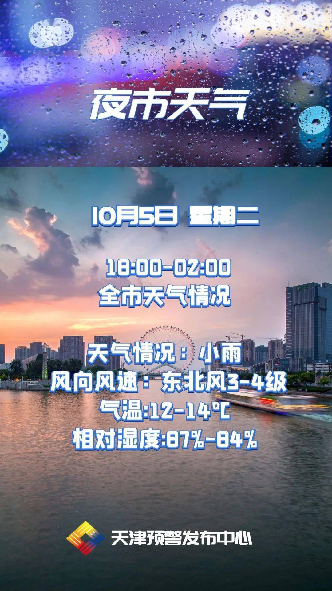 【夜市天气】意式风情区夜市提醒您收看10月5日天津夜生活天气预报
