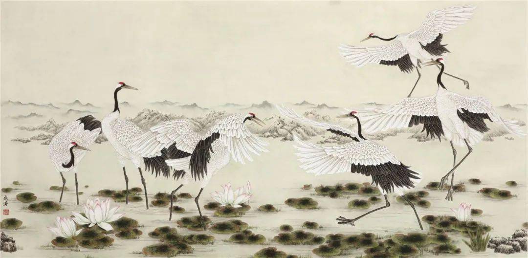 百鹤写真情,百米抒胸臆,百年颂党恩 《百鹤图》——惠永涛工笔画