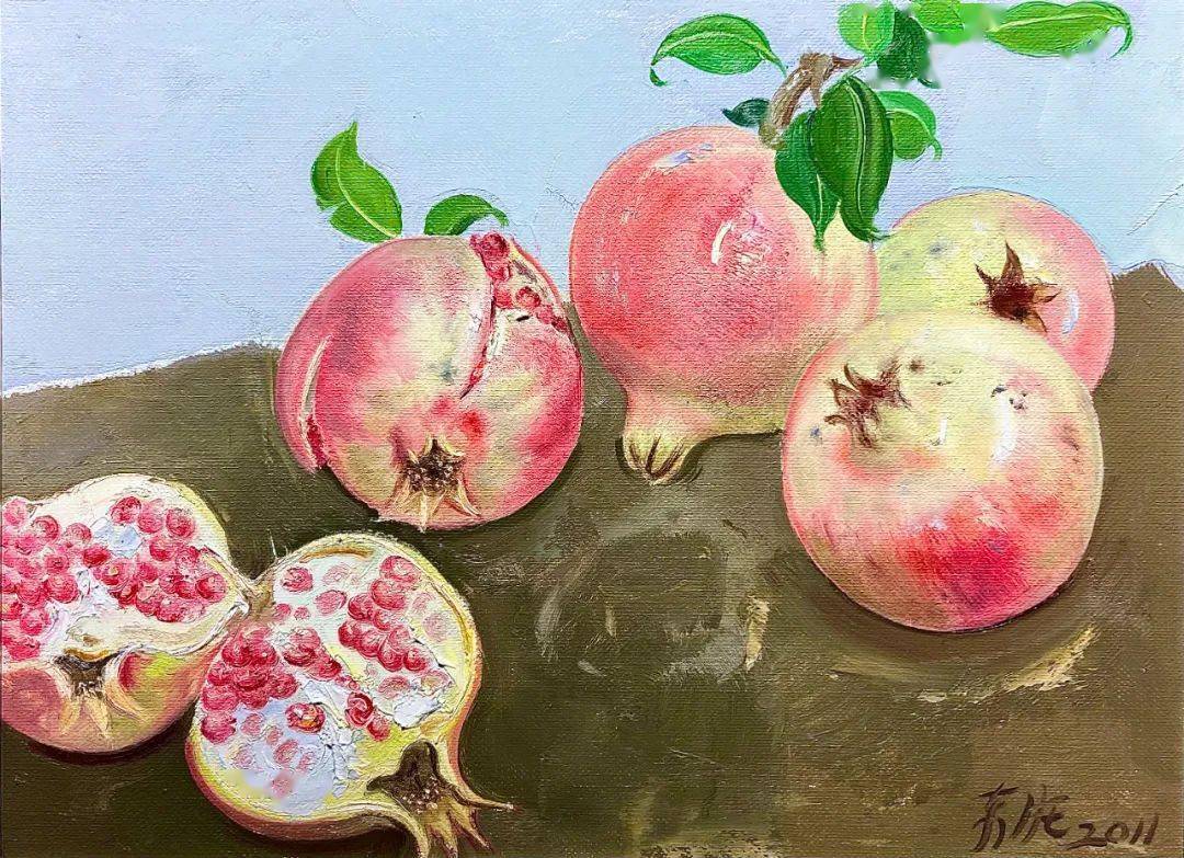 40×30cm 2000忻东旺《白菜》 布面油画 60×50cm 2012忻东旺《桃子一