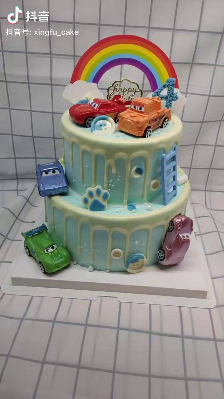 8加6英寸双层,小汽车男孩蛋糕 儿童蛋糕 卡通蛋糕