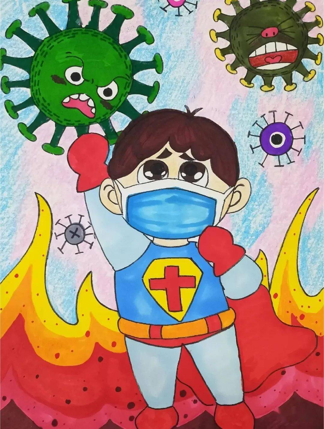新冠病毒绘画儿童图片