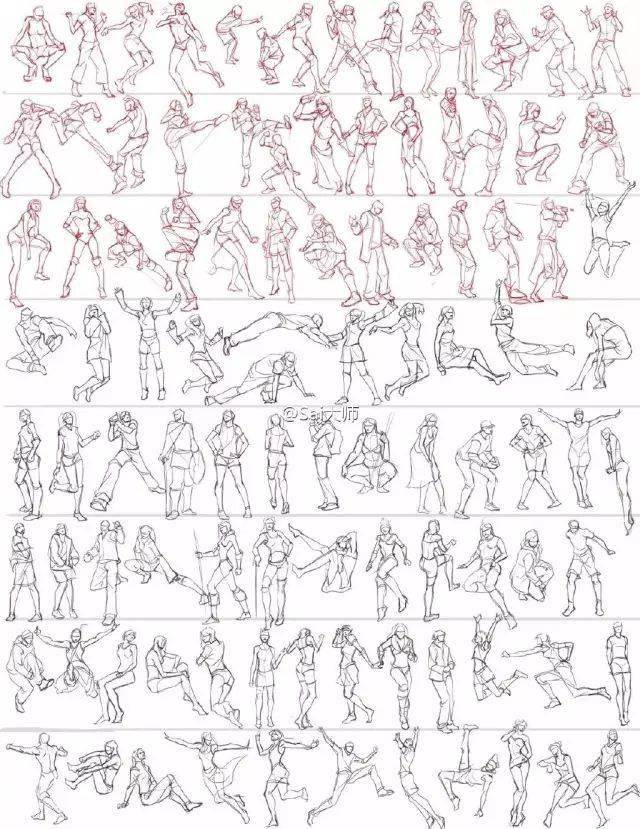 周一交100张速写1000例人物速写动态参考图