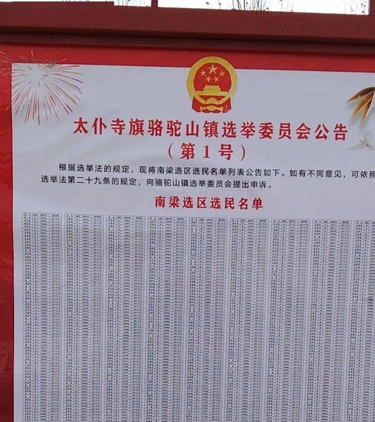 骆驼山镇张榜公布人大换届选举选民名单