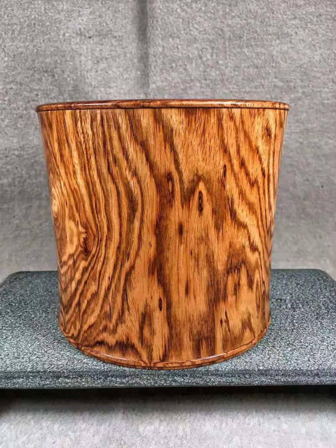 海南黄花梨【明式笔筒】,虎皮纹老料整木挖制_黄檀