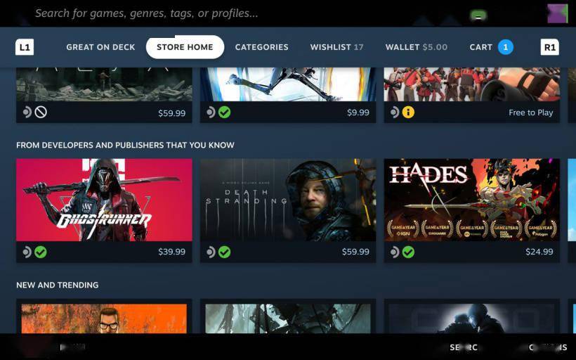 Steam Deck 掌机游戏商店页面曝光：UI 设计简洁，更适合触控