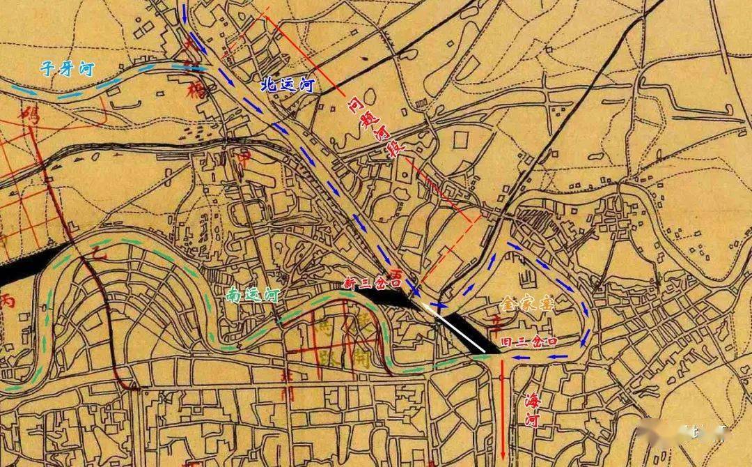在传统习惯中,南运河与北运河在此相汇为海河,直往大沽口入海[2