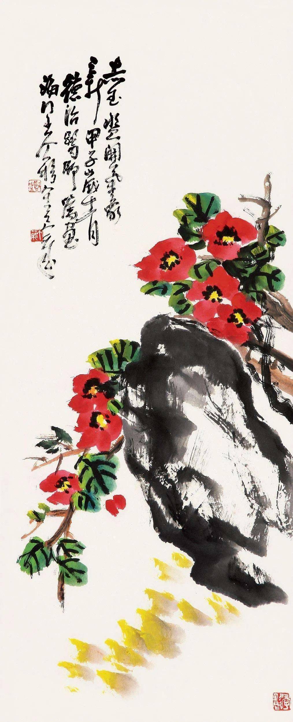写意山茶花,冬日里最美的"丹砂色"_国画