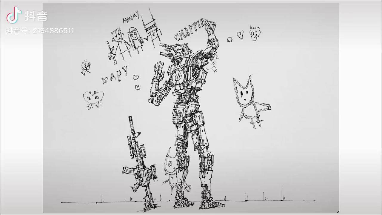 手绘速写怎样画简单的机甲风电影超能查派真有趣