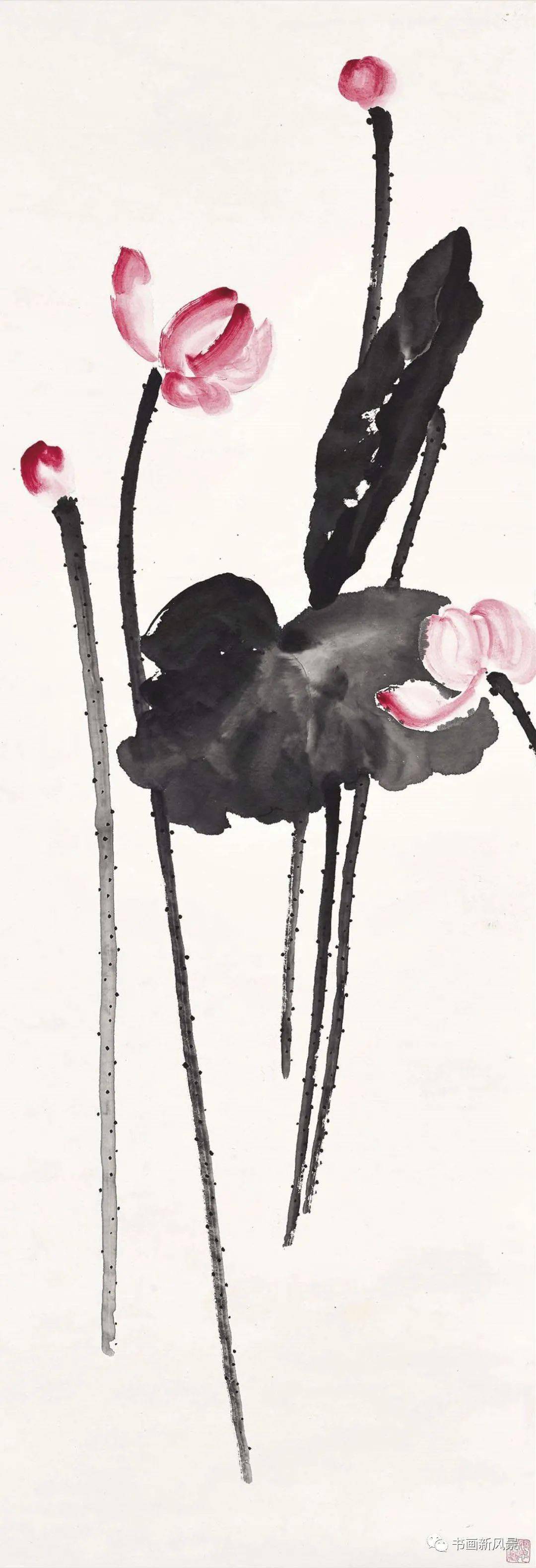 石鲁3幅独特的荷花图!