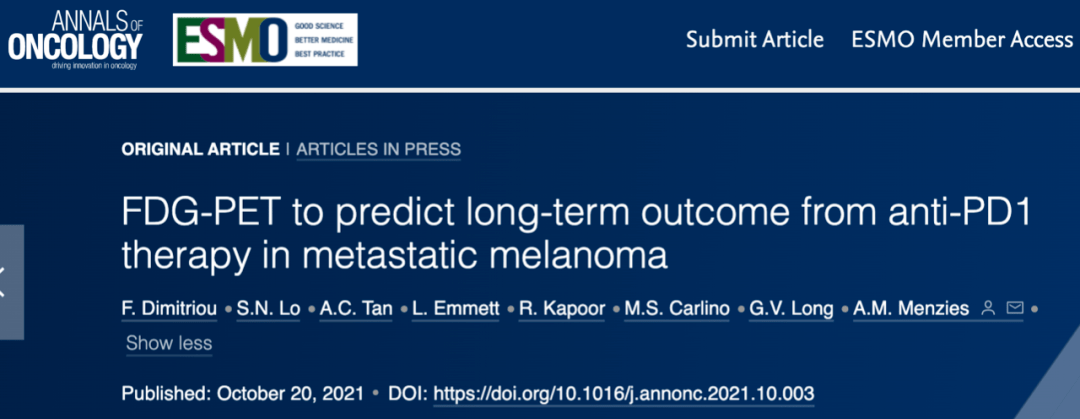 进展|《肿瘤学年鉴》：肿瘤免疫治疗的远期预后怎么预测？看FDG-PET就知道了！
