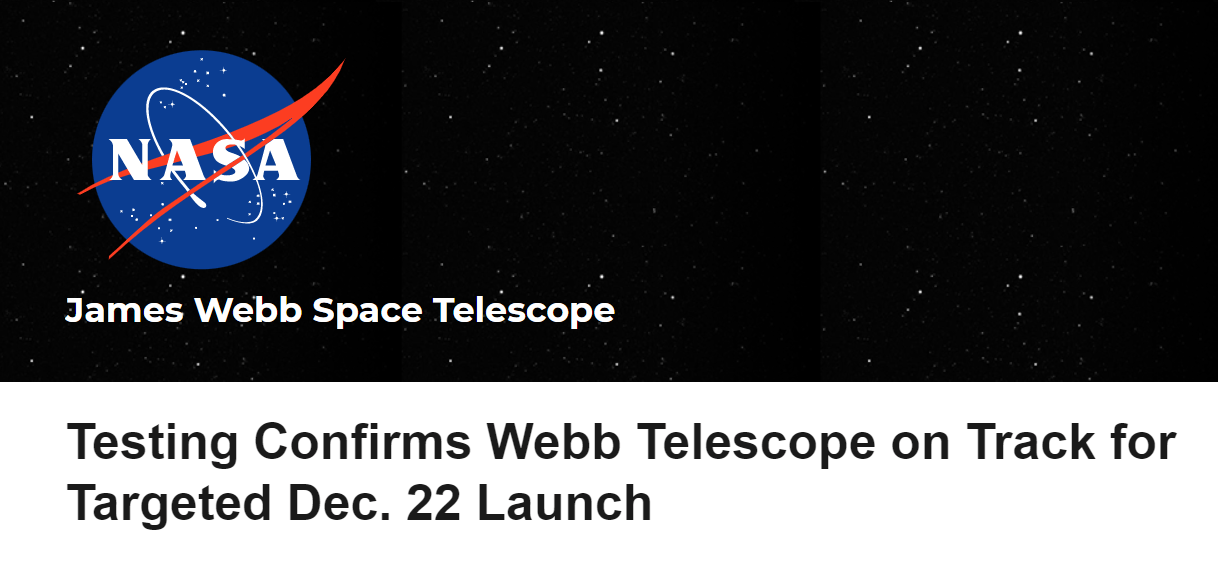 詹姆斯?韦伯太空望远镜检查完毕一切正常，在振动中没有出现损坏