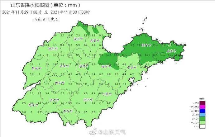 夜間最低氣溫:魯西北的西部和魯中山區 -1℃左右,半島沿海地區5