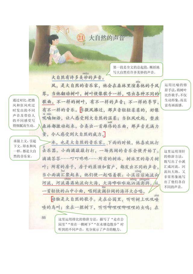 小學三年級上語文21課《大自然的聲音》課堂筆記,教案及練習題