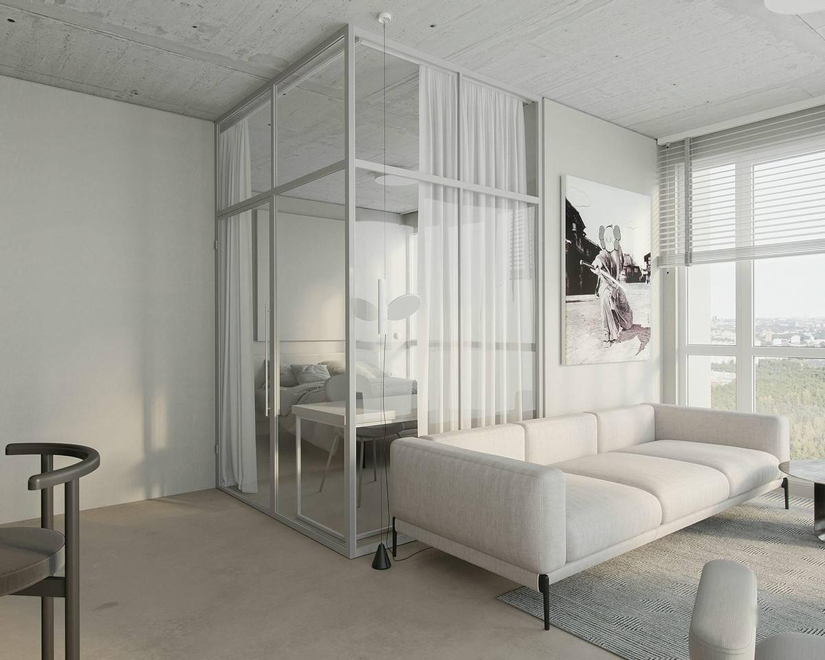 47㎡白色极简风,客餐厨一体化,卧室玻璃隔断,小户型能抄作业了