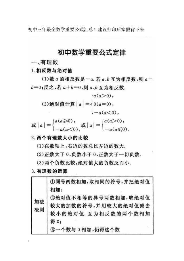 初中三年最全数学重要公式汇总 有电子 可下载 留言 电子 公式