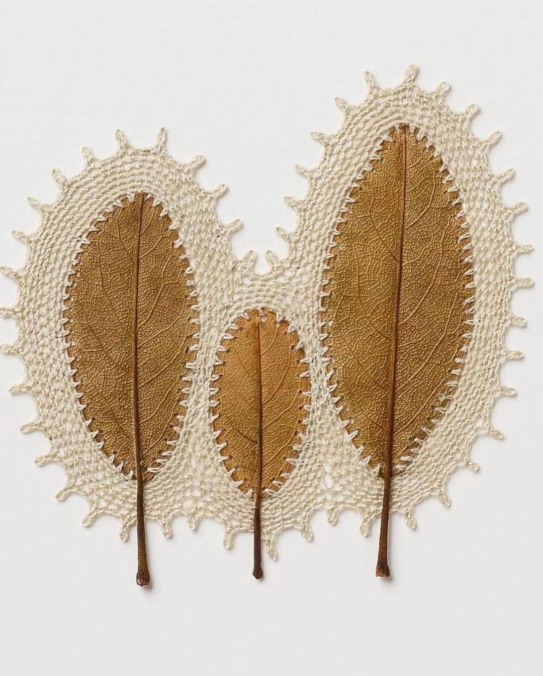 美女艺术家的树叶上刺绣,每一幅都美妙绝伦!