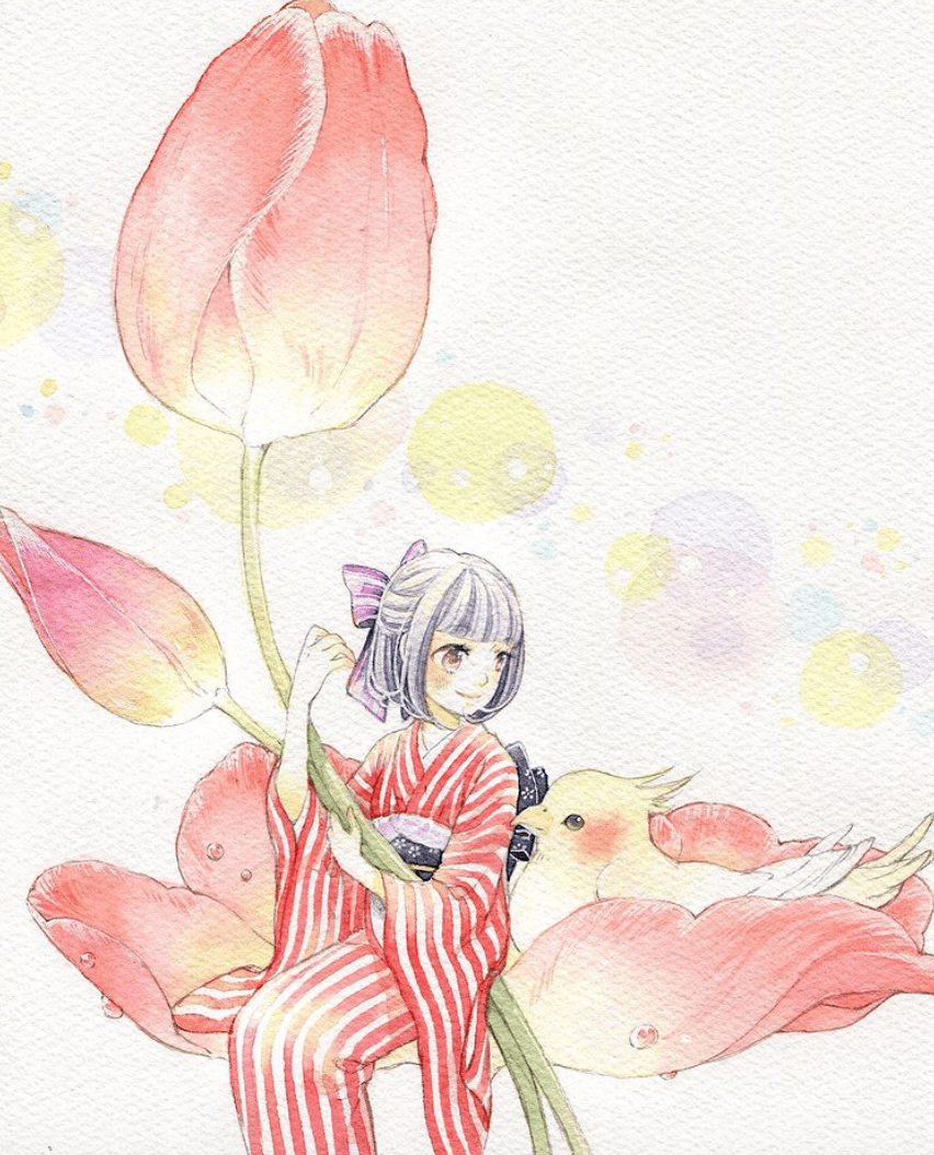 这和服女孩水彩画的太有感染力了