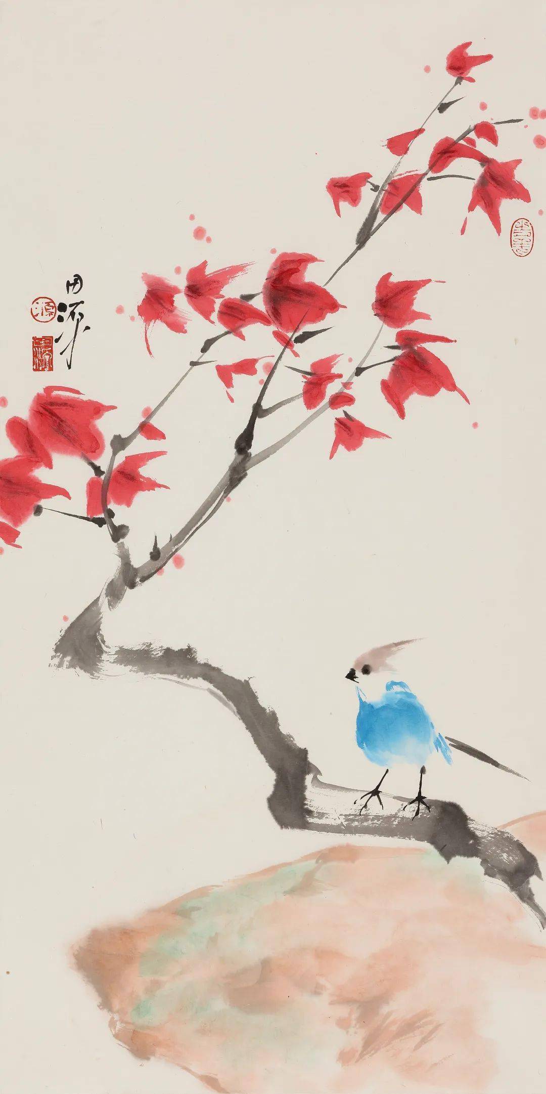 简而意远,寥寥数笔写成生动可爱的小鸟_田源_花鸟画_浙江美术学院