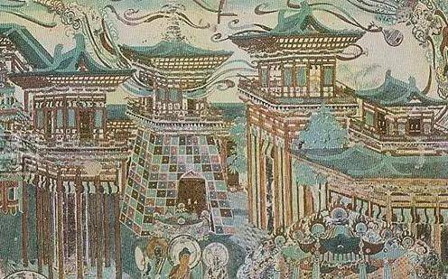 敦煌莫高窟壁畫—西方淨土圖中的飛天(217窟-盛唐) (1979年文物出版社