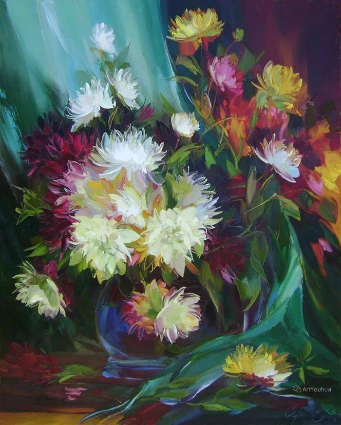 直接画法的花卉刀画~俄罗斯画家亚历山大·谢尔盖耶夫油画作品欣赏