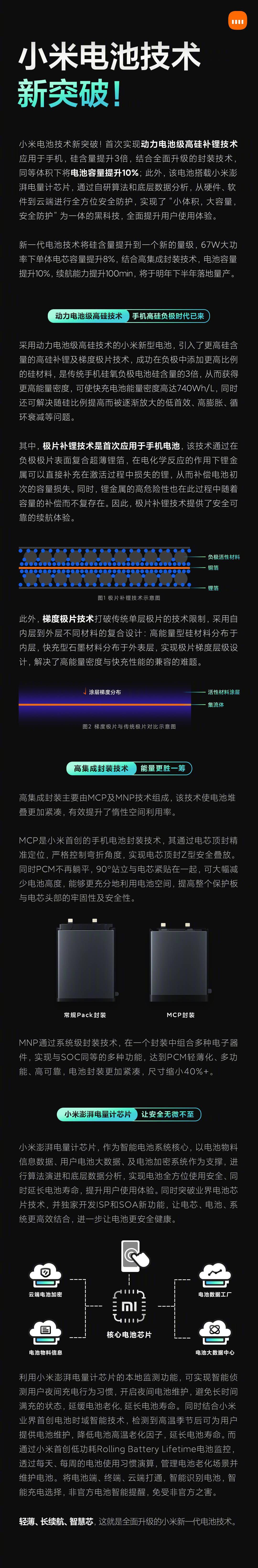 技术|小米电池技术新突破：电池容量提升 10%，续航能力提升 100 分钟