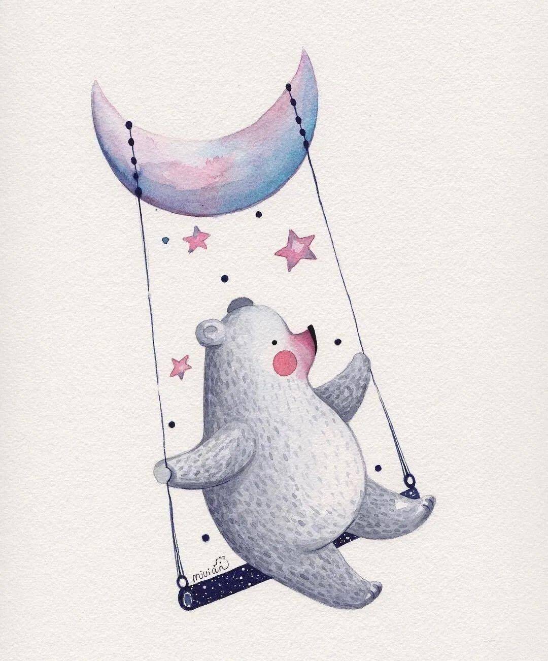 一组治愈系水彩小熊