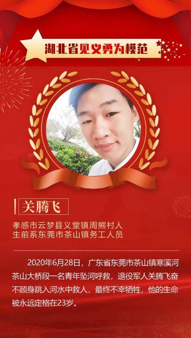 道德模范风采关腾飞奋不顾身跳河救人英勇牺牲
