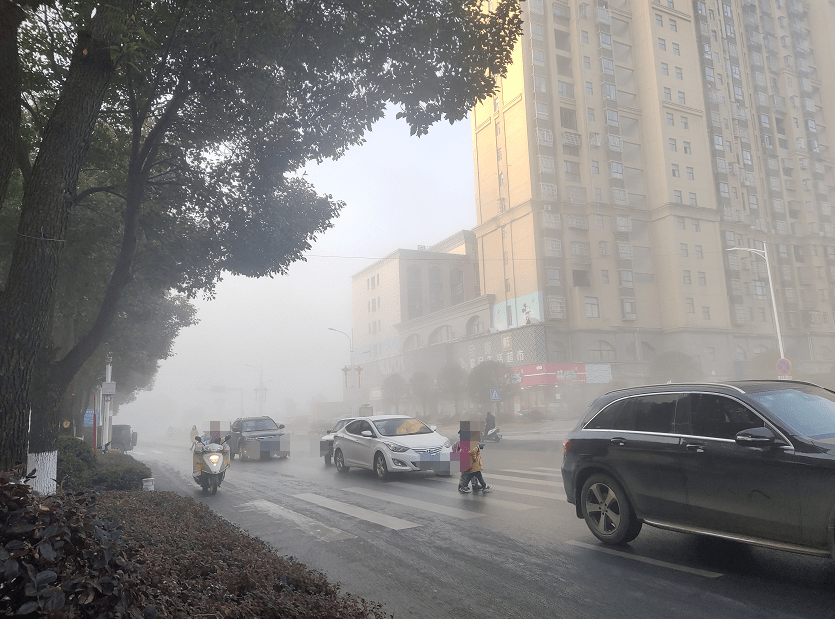 今早,庐山市大雾笼罩!整个县城若隐若现.