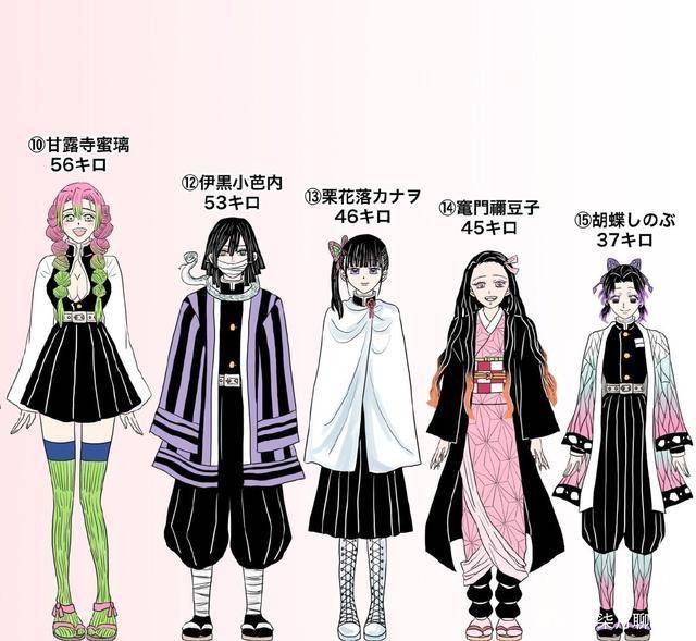 鬼灭之刃:鬼杀队体重身高大排序,蝴蝶忍萝莉身材,岩柱260斤!