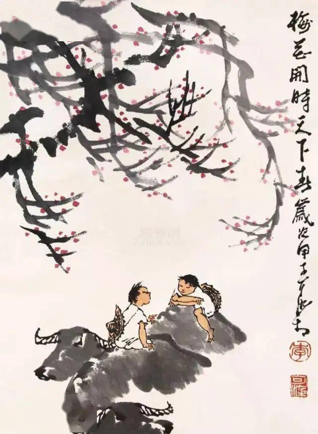 李可染画梅,意境独特!_梅花中_画面_书画