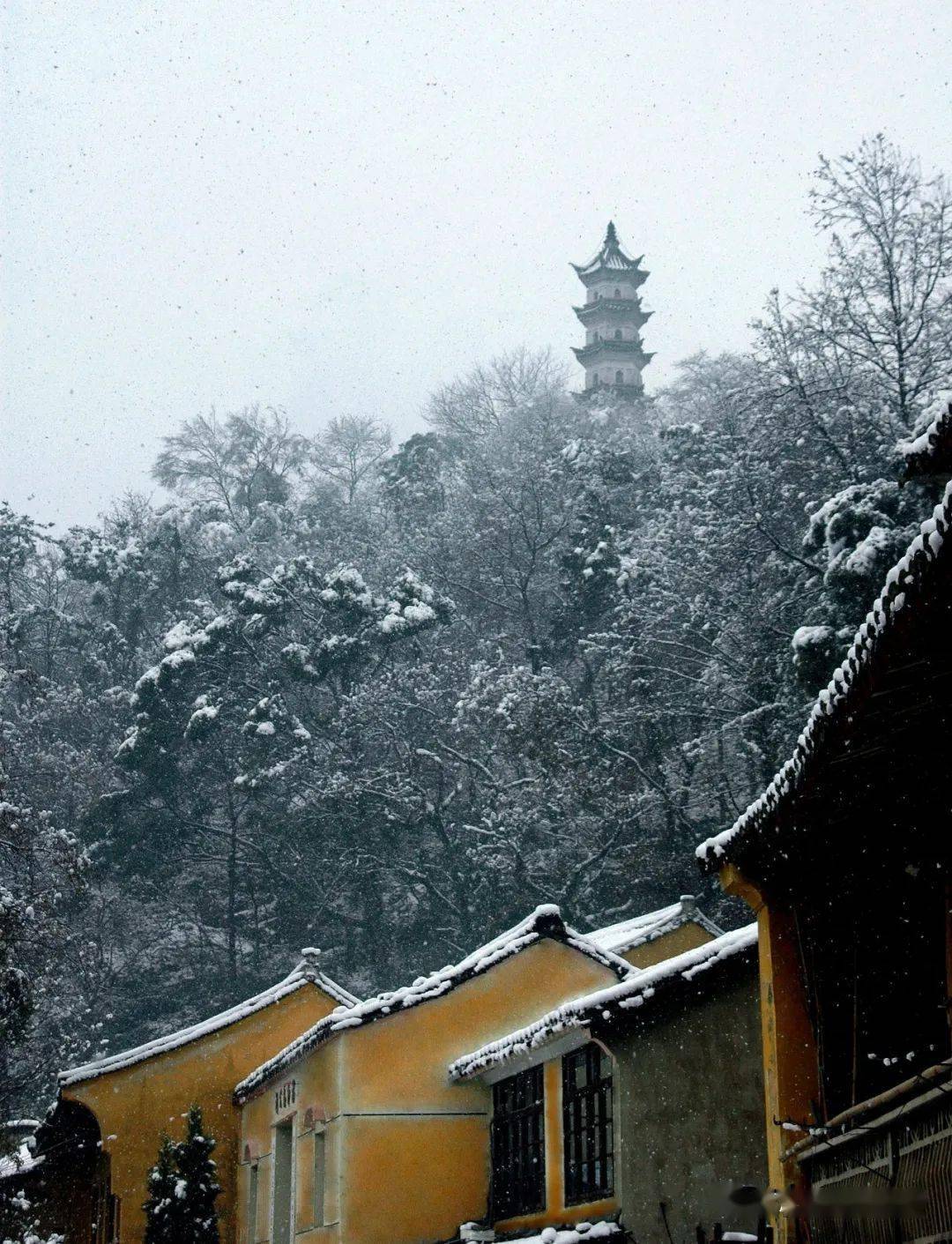 临海羊岩山雪景图片