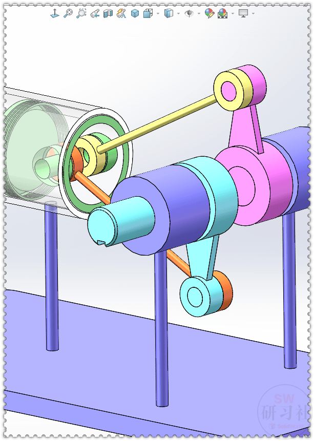 用solidworks画一个活塞驱动的同轴反转机构