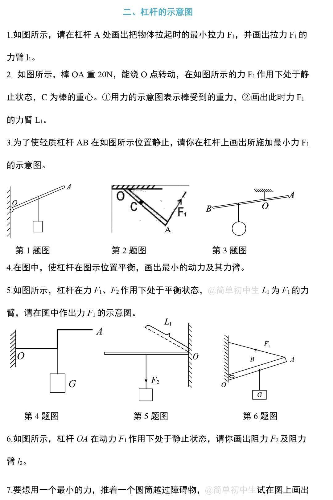 初中物理:八下物理知识梳理及受力分析练习,这些作图题你一定要掌握!