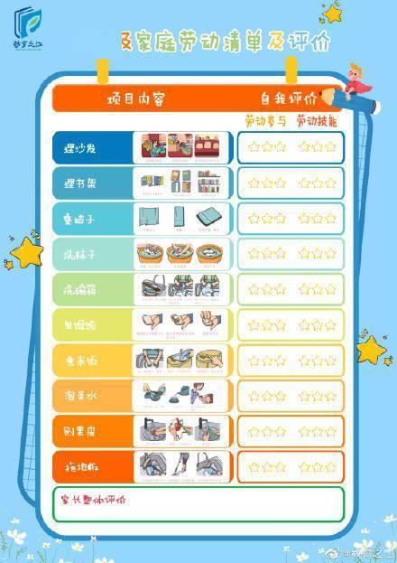 浙江中小学生家庭劳动清单