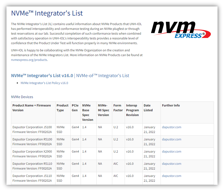 国产 SSD 首次拿下 PCIe 4.0 权威认证，大普微 DapuStor 官宣