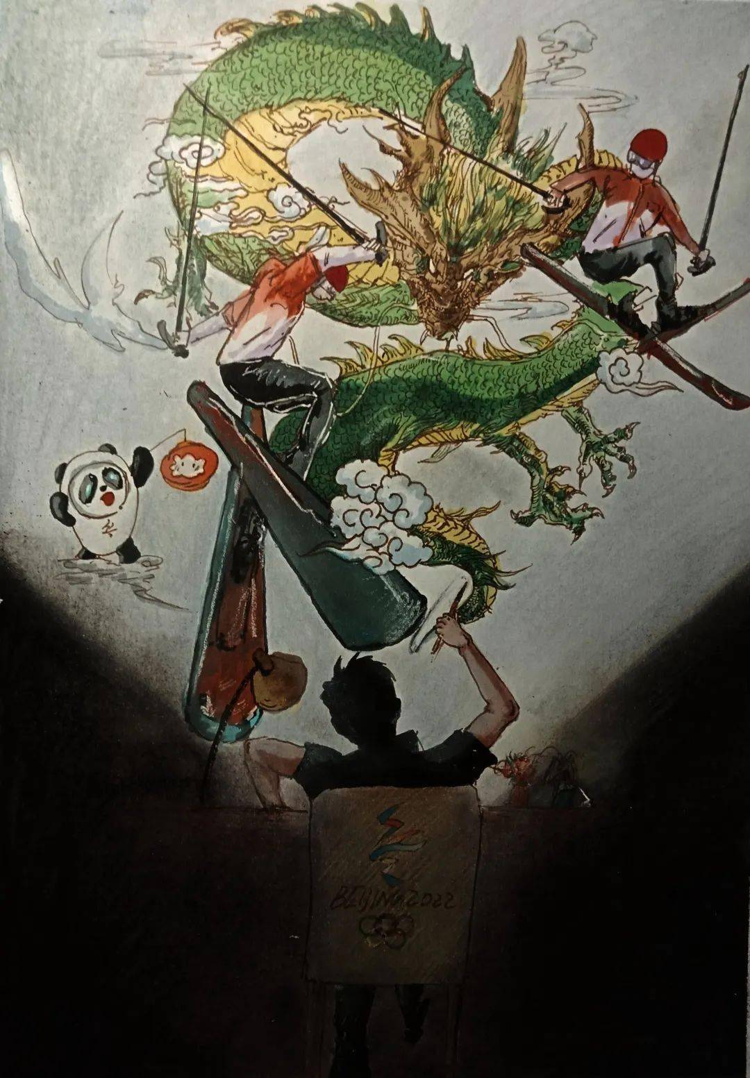 高二9班 张廓岩 绘画作品《一起向未来》高一2班 王靖轩 绘画作品