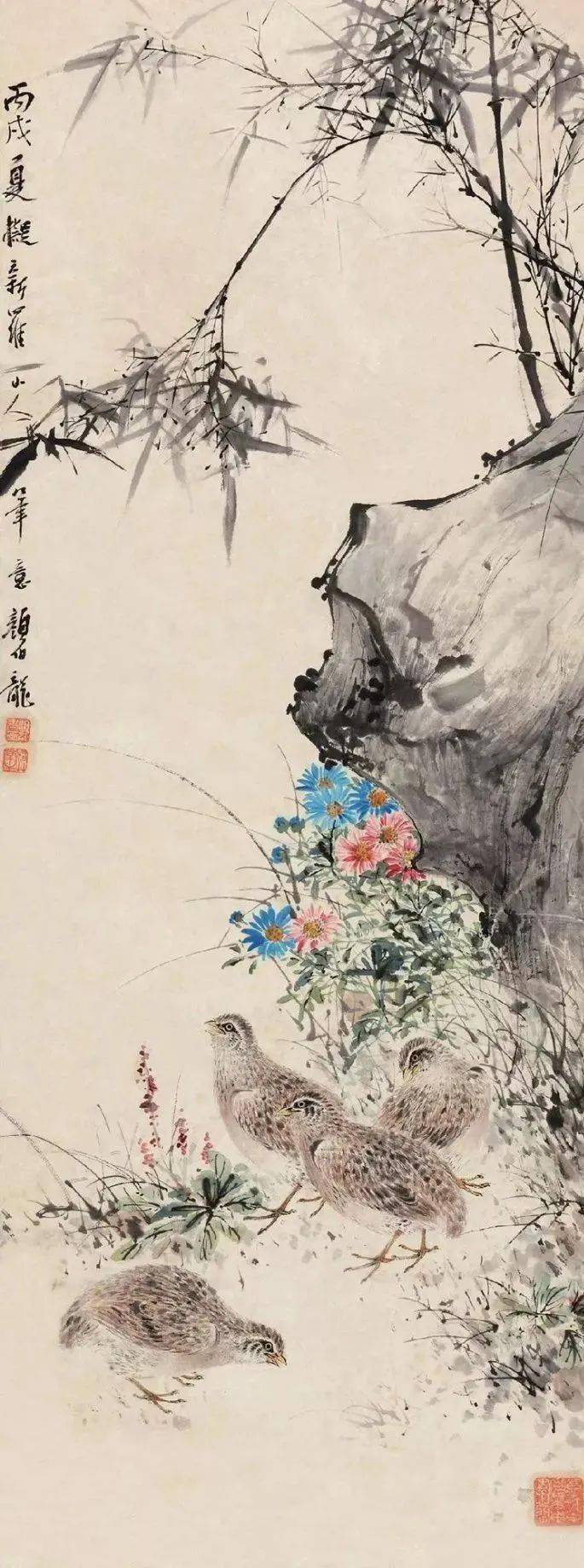 安居乐业图王雪涛 平安图李苦禅 芭蕉鹌鹑李苦禅 竹报平安齐白石 竹报