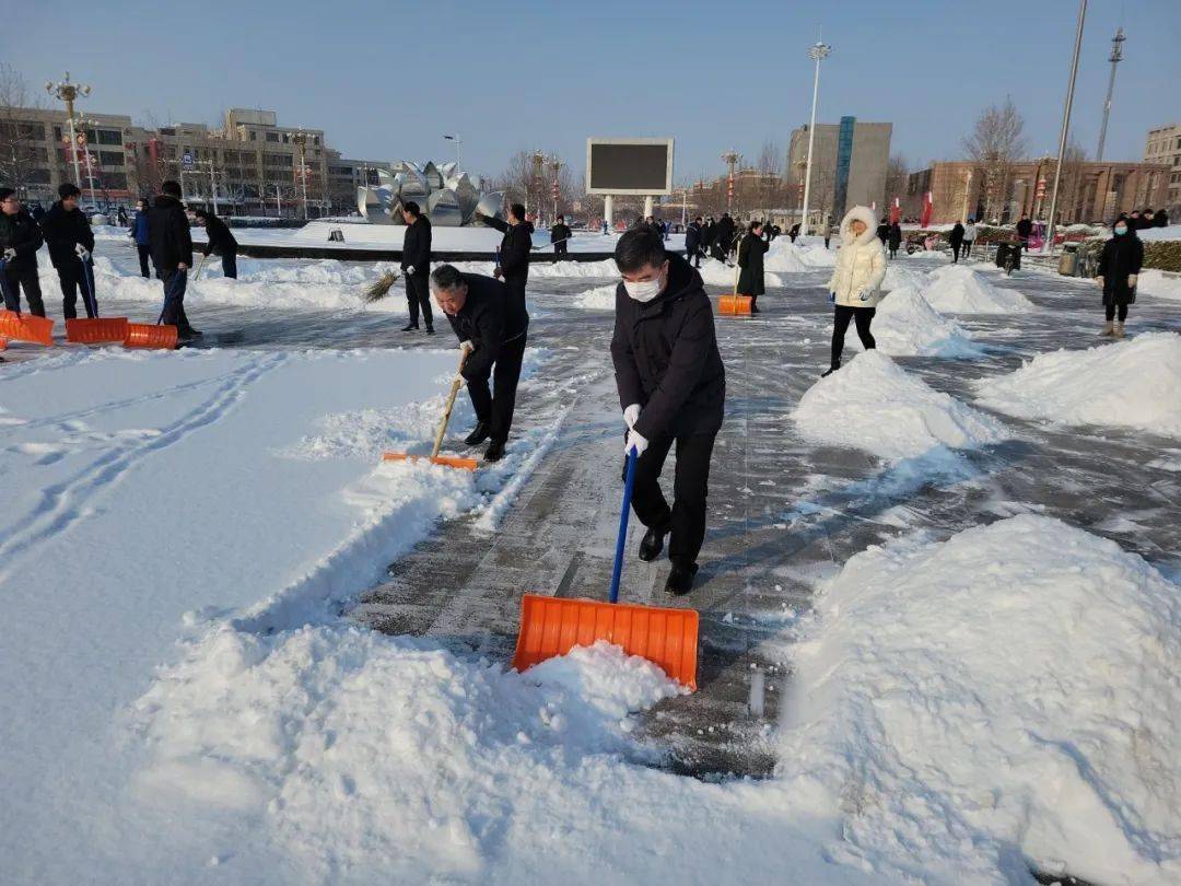 区领导带领机关干部参加清雪劳动 工作 全区 百姓