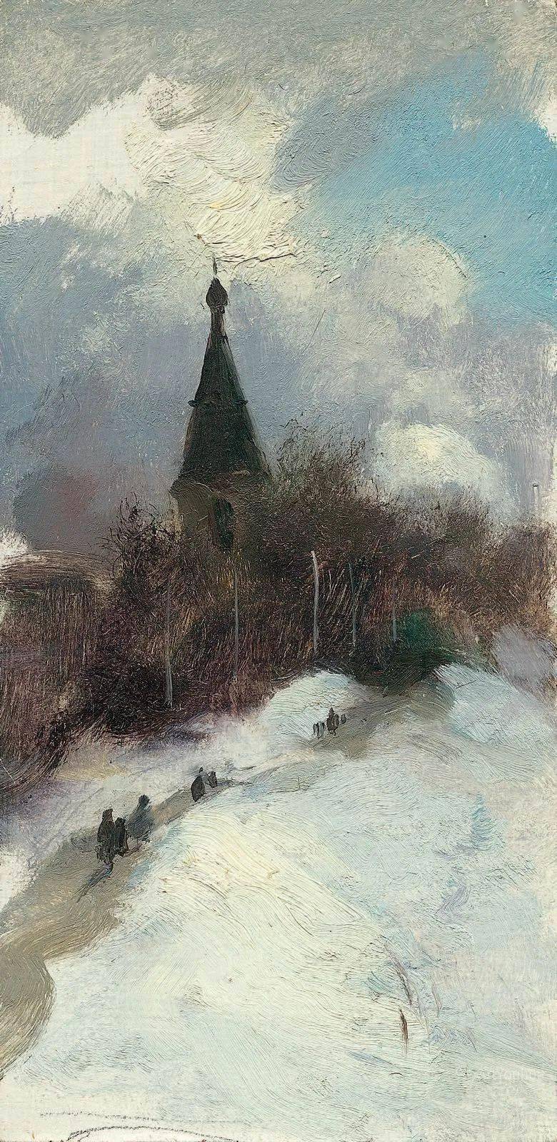 长竖构图风景油画俄罗斯画家谢尔盖图图诺夫作品